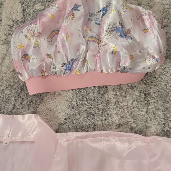 Cute Play satin Pink girl robe with pink sleeper hat, new, no tags, age size 8. - Picture 7 of 8